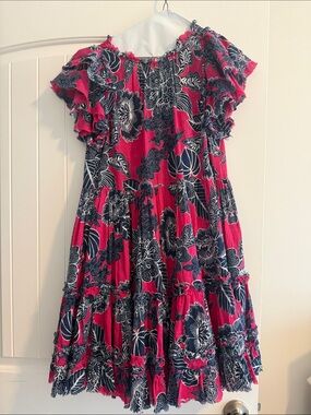 Womans Floral Ruffle Dress in Pink and Navy
